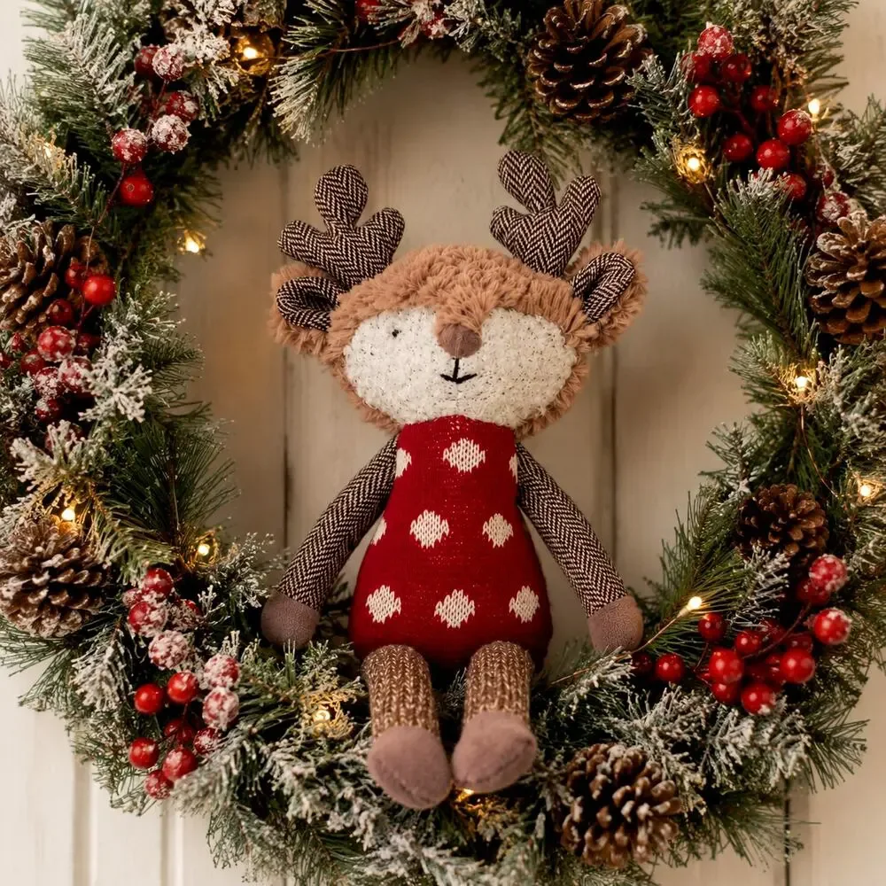 🎄🦌Anthropologie Sock Monkey🐒 Reindeer Moose Plush 15.5